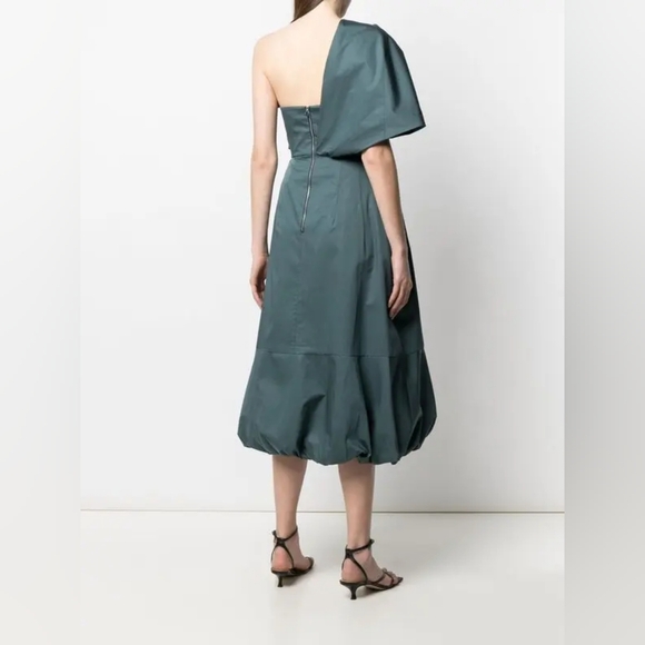 TIBI Eco One Shoulder Dress In Green Size 6 NWT Organic Cotton Party Holiday - Picture 4 of 14